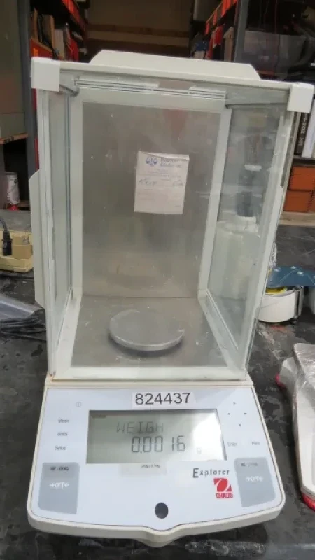 Analytical Balance 220.0000 grams - This Ohaus Explorer Model E12140 analytical quality scale is a durable, excellent quality unit with windproof enclosure. See specs below.  XPLORER® Analytical Balances Capacity (g) 62 110 210 100/210 Readability (mg) 0.1 0.1/1 Weighing modes g, mg, oz, oz t, ct, dwt, taels (3), mommes, gn, ti, N, custom unit Repeatability (Std. Dev.) (mg) 0.1 0.1/0.5 Linearity (mg) ±0.2 ±0.2/0.5 Operating temperature See chart below Power requirements 100-120 V ac, 220-240 V ac, 50/60 Hz Display (in/cm) 0.6/1.5 Platform size (in/cm) 3.5/9 diameter Dimensions W x H x D (in/cm) 9 x 15.3 x 14/22.8 x 38.7 x 35.5 Item # with internal Calibration E10640 E11140 E12140 E1RR80 Item # without internal Calibration E00640 E01140 E02140 E0RR80   EXPLORER® Precision Balances