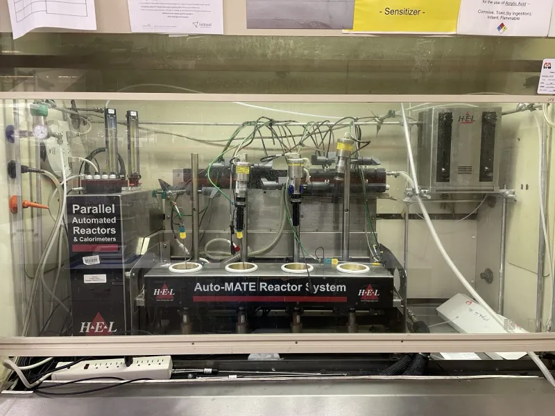 High Pressure Multi gas liquid Reactor - This is a complete rapidly screening gas/liquid reactor for quantities of 50-500 ml. It is automated and consists of of four raections that can be run simultaneoulsy with independent temperature, pressure, and stir rates on each reactor. Included is a major quantity of parts and accessories for this unit. 
