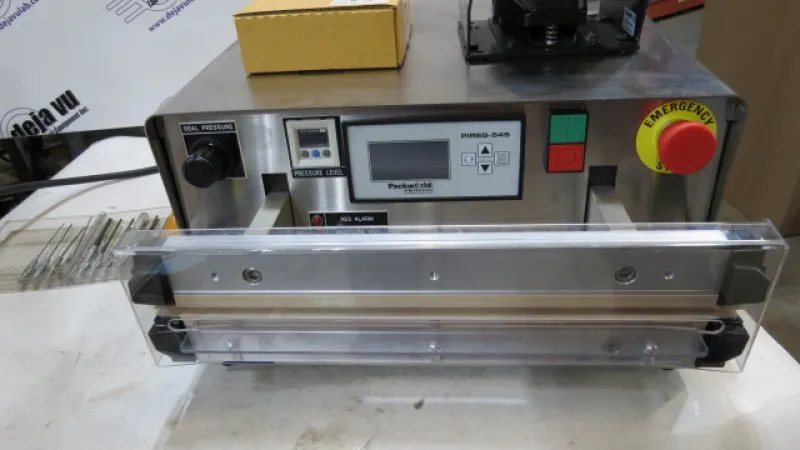 Packworld Heat sealer - This PackworldUSA Impulse Heat Sealer is specifically designed to provide quality results and reliable performance for heat sealing of plastics and heat sealable composites in a production environment or Research Development.  It is ideal for materials testing and quantifying the optimum heat sealing parameters for heat seal or heat seal/cut applications. It is also  convenient and easy to operate either manually or by foot switch.  It provides consistent and repeatable results, every time— heat seal after heat seal.     Product Details   Models PW3116  Applications Medical Devices • Pharmaceuticals • Cosmetics • Liquid Packaging • Samples or Specimens • Research Development • Electronics Standard Features Compressed air outlet • Digital Air pressure regulator and gauge and alarms • Low pressure closing/high pressure heat sealing • Stainless steel case • Single or double band heat seal operation • Quick and easy change over of heatseal bands • Emergency stop button • Foot Pedal Activation Benefits Calibration made simple • Precise and repeatable heat sealing control • Ease of operation • Adaptable to a wide variety of uses • Maintenance Free • Safety Assured Options Data Capture with USB connection and PC Software • NIST traceable calibration • Adjustable Table for exact product placement • Jaw modifications for water cooling • High Temperature Application Set-up • CE Compliance Specifications Power: 2.2kva @ 115V, 20amp (220V optional) • Timer: 0 - 99.9 sec. Temperature Range: 0 - 500°C • Heat Seal Bar Length: 16" and 24" • Jaw Force: 0 - 1000 lbs. • Size: 18" x 18" x 10" • Shipping Weight: 90 lbs. • Air Requirements: 80 - 100 psig